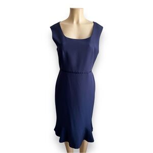 Ann Taylor Navy Blue Sleeveless Dress Sheath Peplum Career Office Preppy Dress 8
